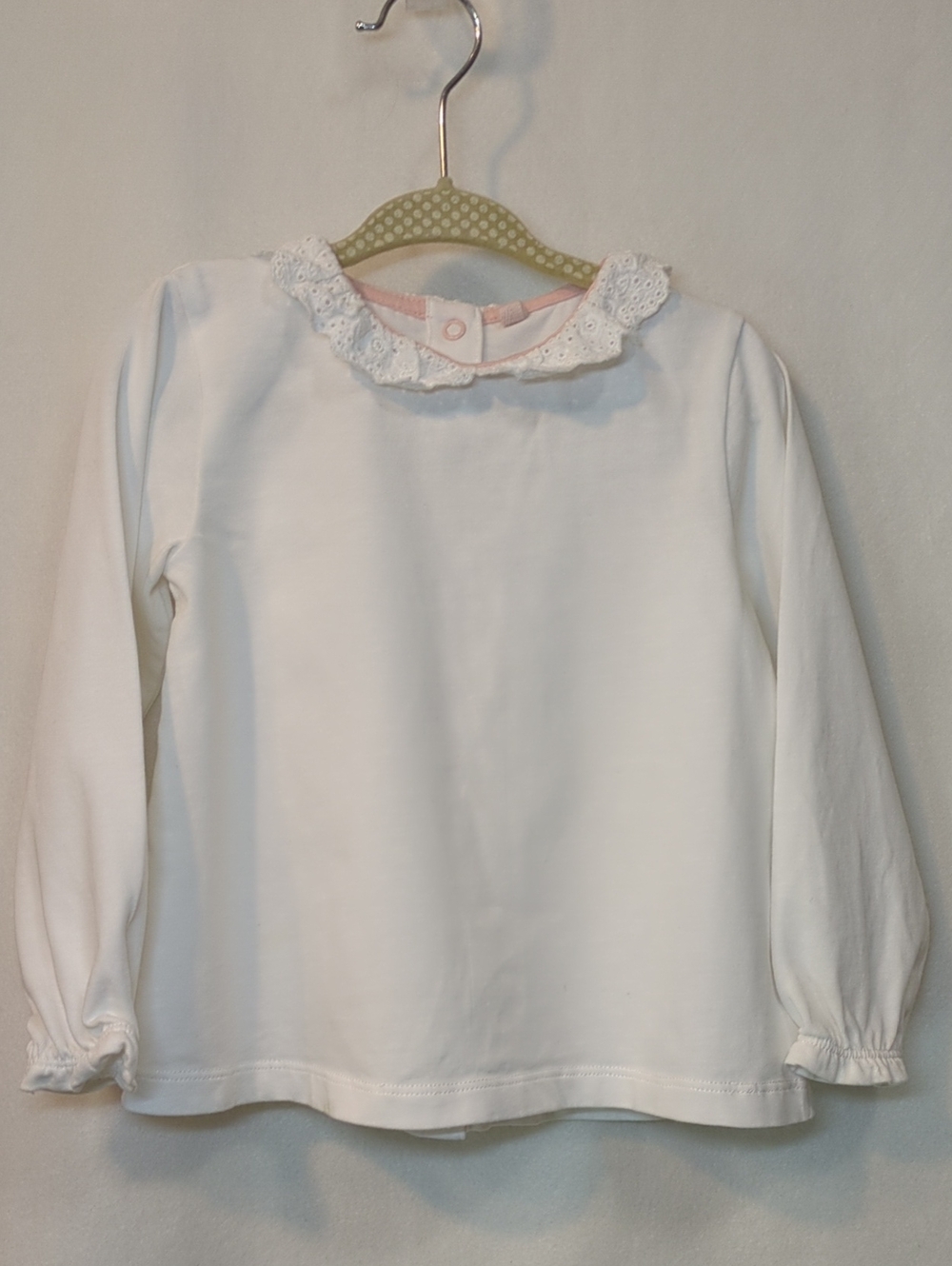 Mini Boden White Long-Sleeve Top with Lace Collar